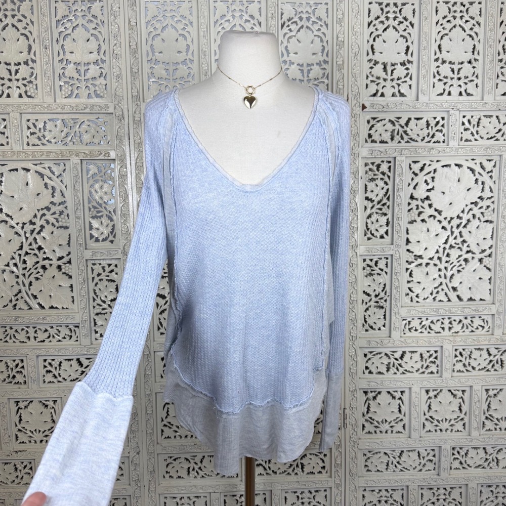 Free People Light Blue Flowy Tunic Top Sz S Lagenlook‎ Cottage Minimalist